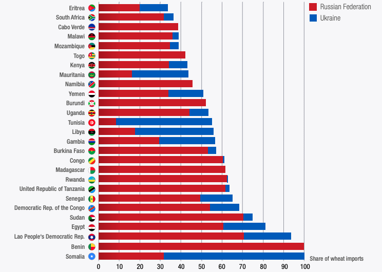 Graphique 4 : Dépendance à l'égard du blé dans les pays africains et les pays les moins avancés