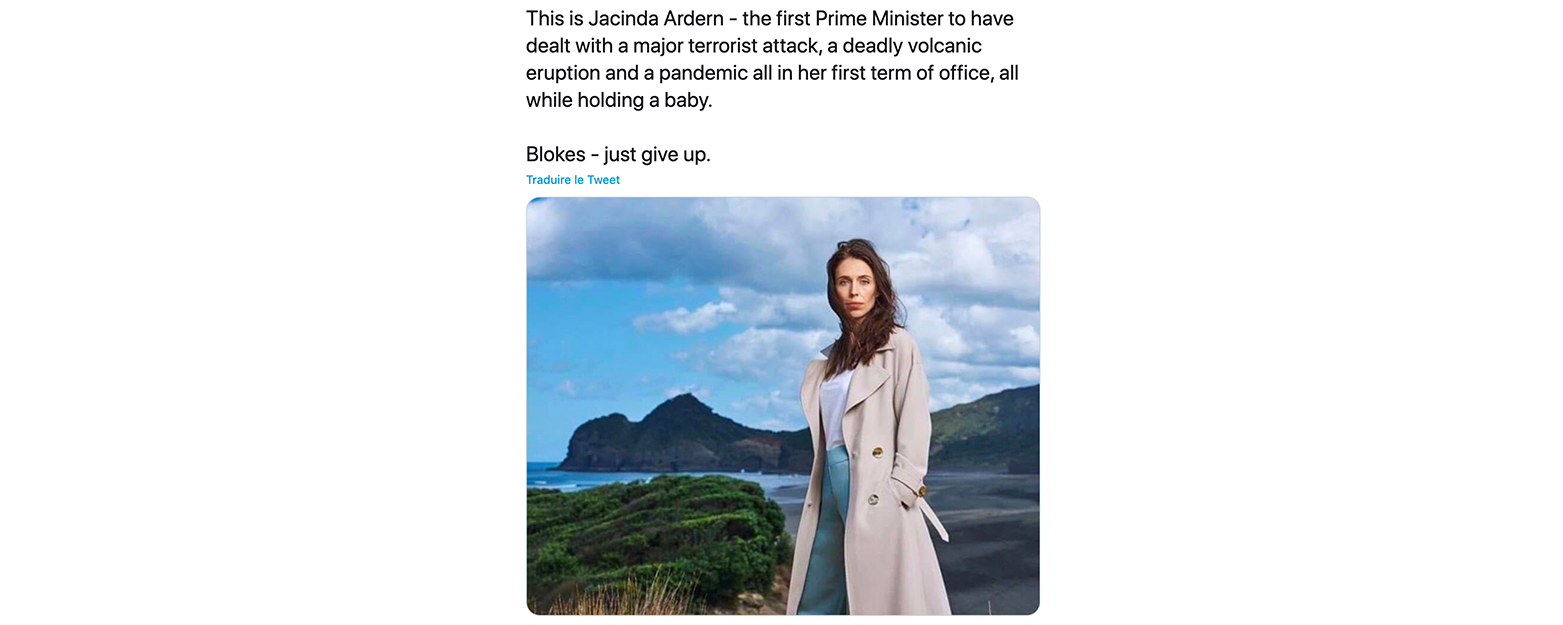 Tweet de soutien à Jacinda Ardern